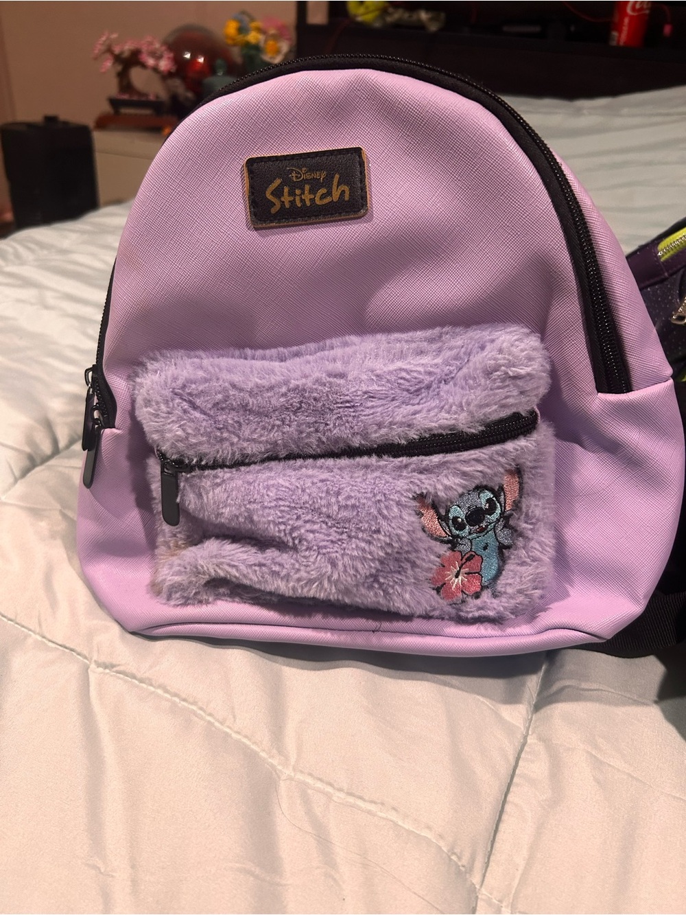 Disney Lavender Stitch Plush Front-Pocket Mini Backpack